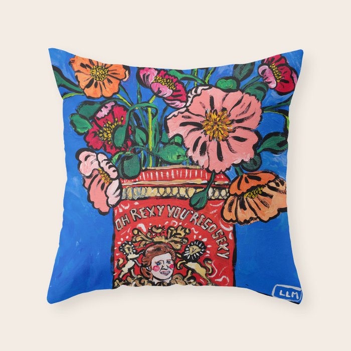 Rex Manning Day Bouquet: Poppy Flowers in Tea Tin Painting Empire Records Nineties Nostalgia Throw Pillow Gallery Image 1