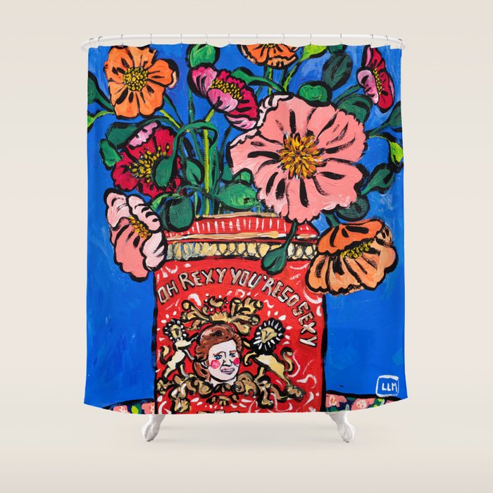 Rex Manning Day Bouquet: Poppy Flowers in Tea Tin Painting Empire Records Nineties Nostalgia Shower Curtain Gallery Image 1