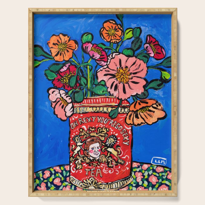 Rex Manning Day Bouquet: Poppy Flowers in Tea Tin Painting Empire Records Nineties Nostalgia Serving Tray Gallery Image 1