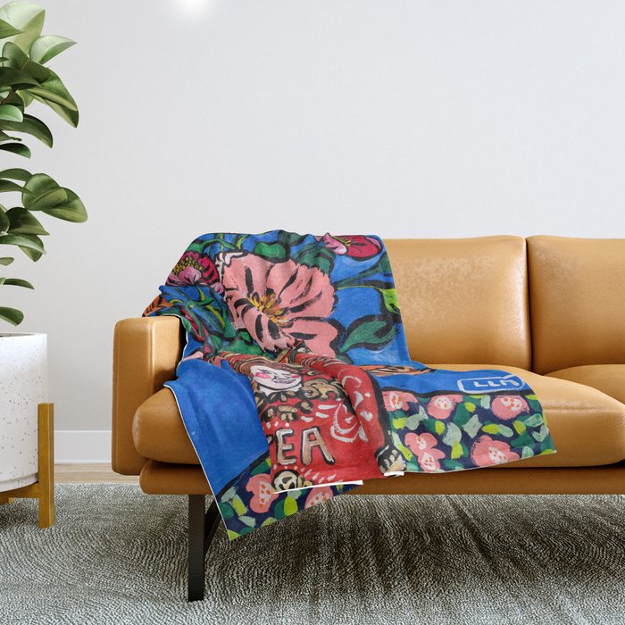 Rex Manning Day Bouquet: Poppy Flowers in Tea Tin Painting Empire Records Nineties Nostalgia Throw Blanket Gallery Image 1
