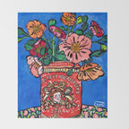 Rex Manning Day Bouquet: Poppy Flowers in Tea Tin Painting Empire Records Nineties Nostalgia Throw Blanket Gallery Image 2