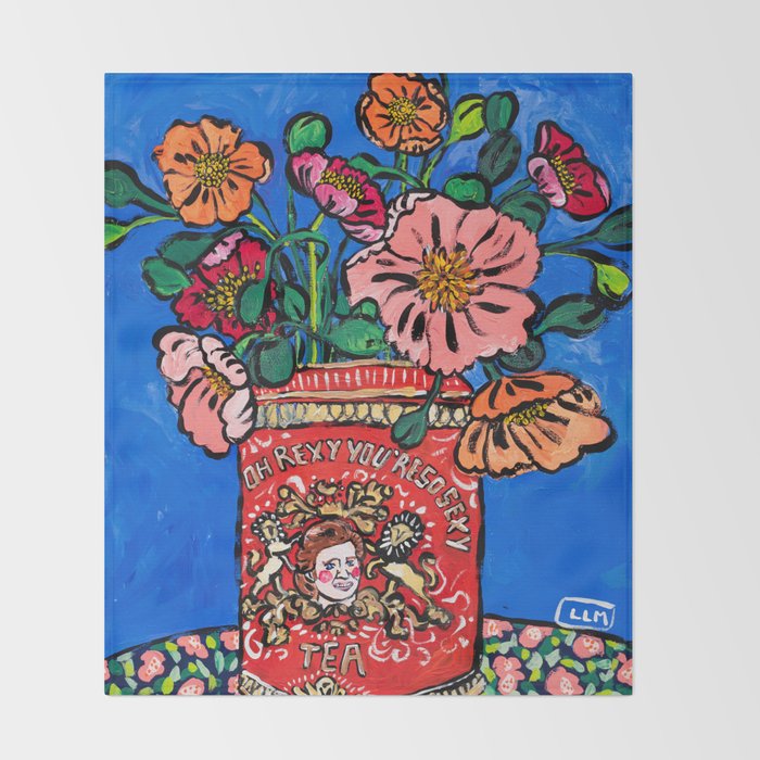 Rex Manning Day Bouquet: Poppy Flowers in Tea Tin Painting Empire Records Nineties Nostalgia Throw Blanket Gallery Image 2