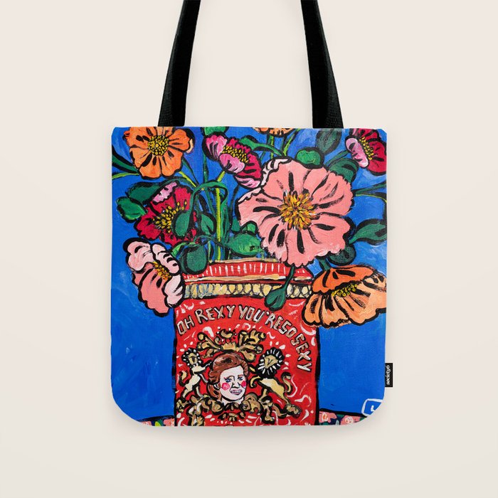 Rex Manning Day Bouquet: Poppy Flowers in Tea Tin Painting Empire Records Nineties Nostalgia Tote Bag Gallery Image 1