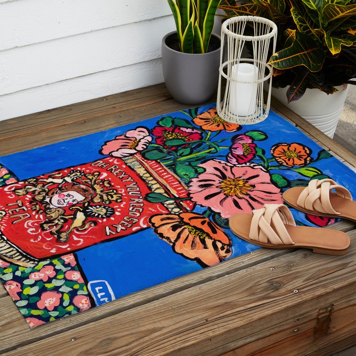 Rex Manning Day Bouquet: Poppy Flowers in Tea Tin Painting Empire Records Nineties Nostalgia Outdoor Rug Gallery Image 2