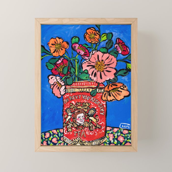 Rex Manning Day Bouquet: Poppy Flowers in Tea Tin Painting Empire Records Nineties Nostalgia Mini Art Print Gallery Image 1