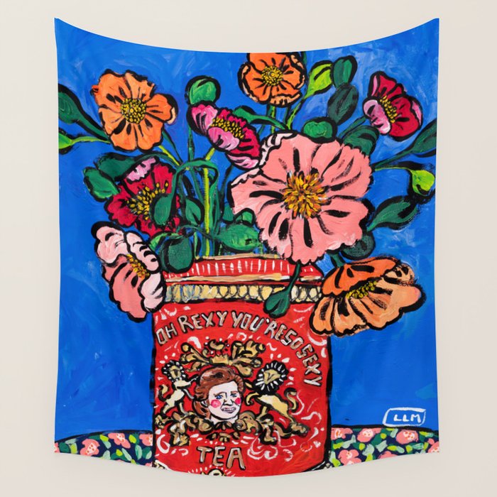 Rex Manning Day Bouquet: Poppy Flowers in Tea Tin Painting Empire Records Nineties Nostalgia Wall Tapestry Gallery Image 4