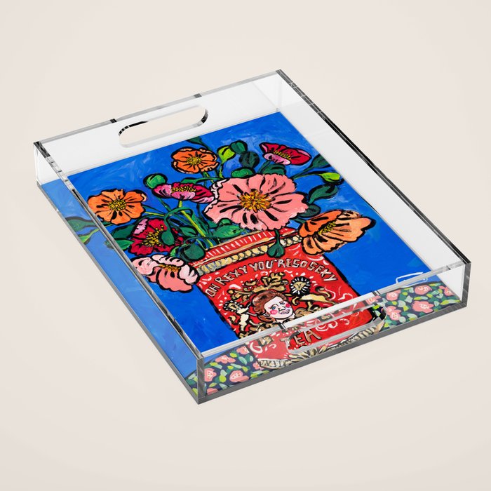 Rex Manning Day Bouquet: Poppy Flowers in Tea Tin Painting Empire Records Nineties Nostalgia Acrylic Tray Gallery Image 1