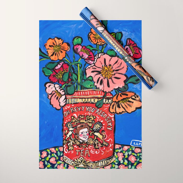 Rex Manning Day Bouquet: Poppy Flowers in Tea Tin Painting Empire Records Nineties Nostalgia Wrapping Paper Gallery Image 1
