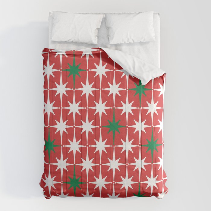 Atomic Age 1950s Retro Vintage Mid-Century Starbursts Pattern in Christmas Green Red White Comforter Gallery Image 6