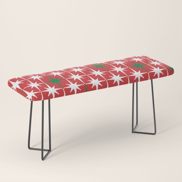 Atomic Age 1950s Retro Vintage Mid-Century Starbursts Pattern in Christmas Green Red White Bench Gallery Image 1
