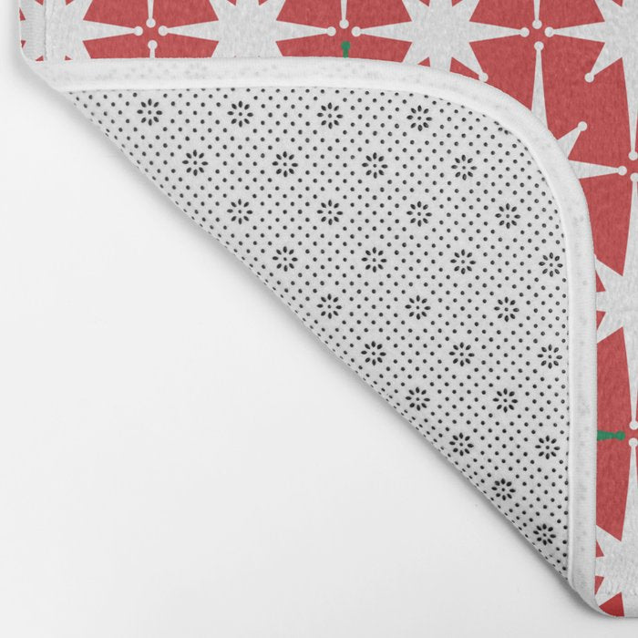 Atomic Age 1950s Retro Vintage Mid-Century Starbursts Pattern in Christmas Green Red White Bath Mat Gallery Image 2