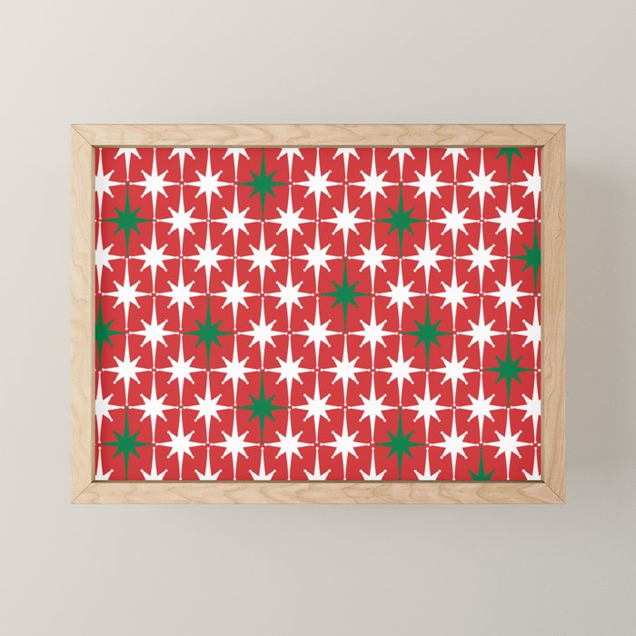 Atomic Age 1950s Retro Vintage Mid-Century Starbursts Pattern in Christmas Green Red White Mini Art Print Gallery Image 1