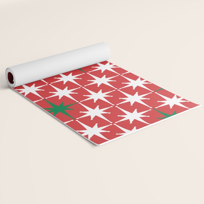 Atomic Age 1950s Retro Vintage Mid-Century Starbursts Pattern in Christmas Green Red White Yoga Mat Gallery Image 2