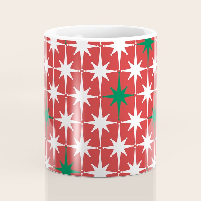 Atomic Age 1950s Retro Vintage Mid-Century Starbursts Pattern in Christmas Green Red White Coffee Mug Gallery Image 4