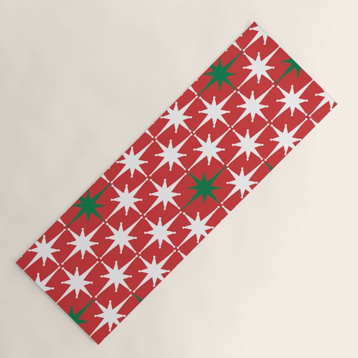 Atomic Age 1950s Retro Vintage Mid-Century Starbursts Pattern in Christmas Green Red White Yoga Mat Gallery Image 1