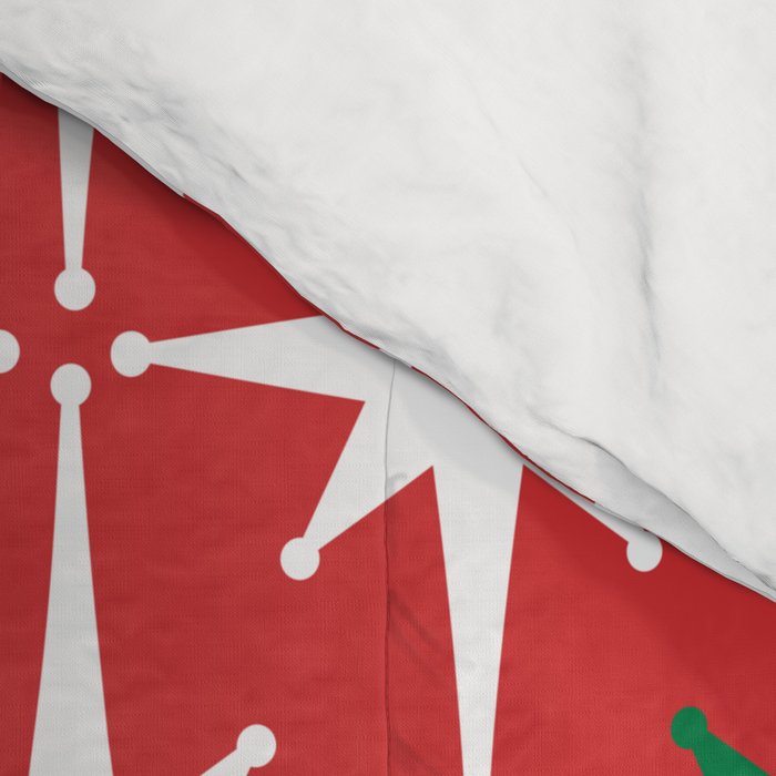 Atomic Age 1950s Retro Vintage Mid-Century Starbursts Pattern in Christmas Green Red White Comforter Gallery Image 4