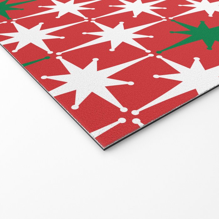 Atomic Age 1950s Retro Vintage Mid-Century Starbursts Pattern in Christmas Green Red White Welcome Mat Gallery Image 2