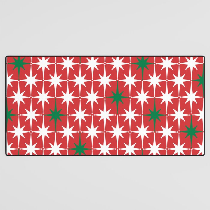 Atomic Age 1950s Retro Vintage Mid-Century Starbursts Pattern in Christmas Green Red White Desk Mat Gallery Image 3