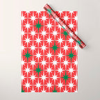 Atomic Age 1950s Retro Vintage Mid-Century Starbursts Pattern in Christmas Green Red White Wrapping Paper Gallery Image 1
