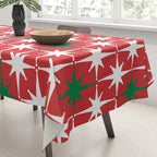 Atomic Age 1950s Retro Vintage Mid-Century Starbursts Pattern in Christmas Green Red White Tablecloth Gallery Image 3