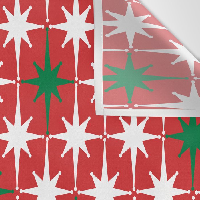 Atomic Age 1950s Retro Vintage Mid-Century Starbursts Pattern in Christmas Green Red White Wall Tapestry Gallery Image 3