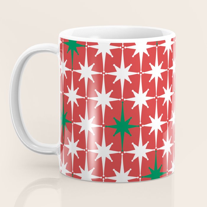 Atomic Age 1950s Retro Vintage Mid-Century Starbursts Pattern in Christmas Green Red White Coffee Mug Gallery Image 3