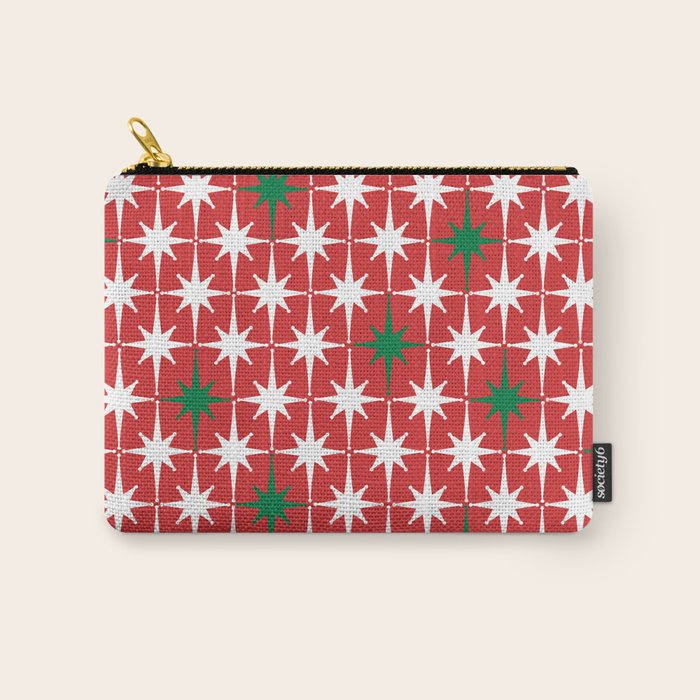Atomic Age 1950s Retro Vintage Mid-Century Starbursts Pattern in Christmas Green Red White Carry All Pouch Gallery Image 1