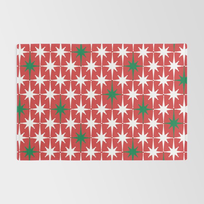 Atomic Age 1950s Retro Vintage Mid-Century Starbursts Pattern in Christmas Green Red White Rug Gallery Image 2