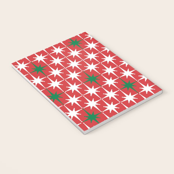 Atomic Age 1950s Retro Vintage Mid-Century Starbursts Pattern in Christmas Green Red White Notebook Gallery Image 3