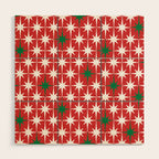 Atomic Age 1950s Retro Vintage Mid-Century Starbursts Pattern in Christmas Green Red White Wood Wall Art Gallery Image 1