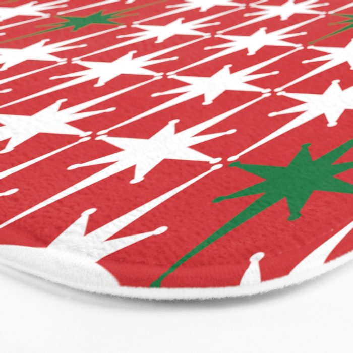 Atomic Age 1950s Retro Vintage Mid-Century Starbursts Pattern in Christmas Green Red White Bath Mat Gallery Image 3