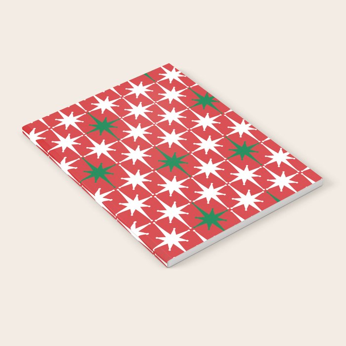 Atomic Age 1950s Retro Vintage Mid-Century Starbursts Pattern in Christmas Green Red White Notebook Gallery Image 2