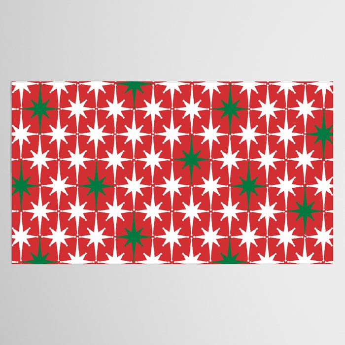 Atomic Age 1950s Retro Vintage Mid-Century Starbursts Pattern in Christmas Green Red White Tablecloth Gallery Image 2