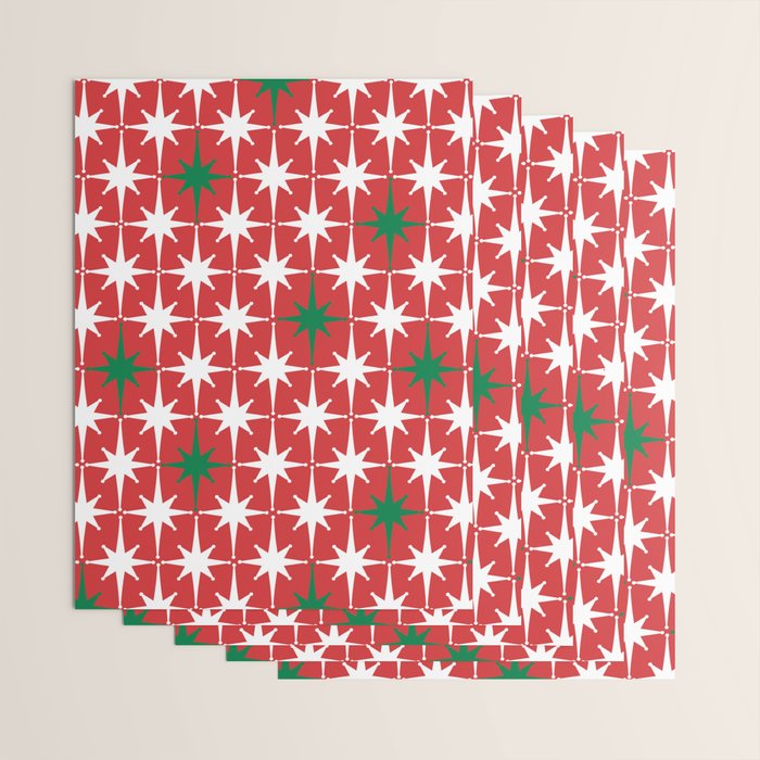 Atomic Age 1950s Retro Vintage Mid-Century Starbursts Pattern in Christmas Green Red White Wrapping Paper Gallery Image 3