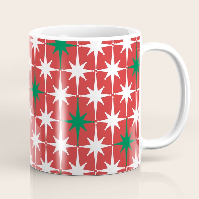 Atomic Age 1950s Retro Vintage Mid-Century Starbursts Pattern in Christmas Green Red White Coffee Mug Gallery Image 1