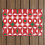 Atomic Age 1950s Retro Vintage Mid-Century Starbursts Pattern in Christmas Green Red White Outdoor Rug Gallery Image 1