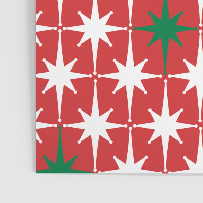 Atomic Age 1950s Retro Vintage Mid-Century Starbursts Pattern in Christmas Green Red White Poster Gallery Image 3