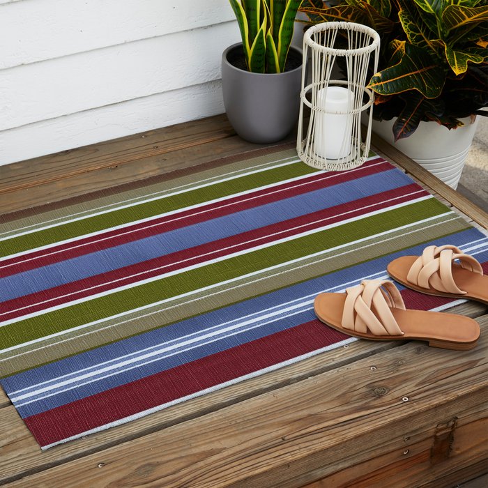 Warm Heritage Stripe Design Outdoor Rug Gallery Image 2