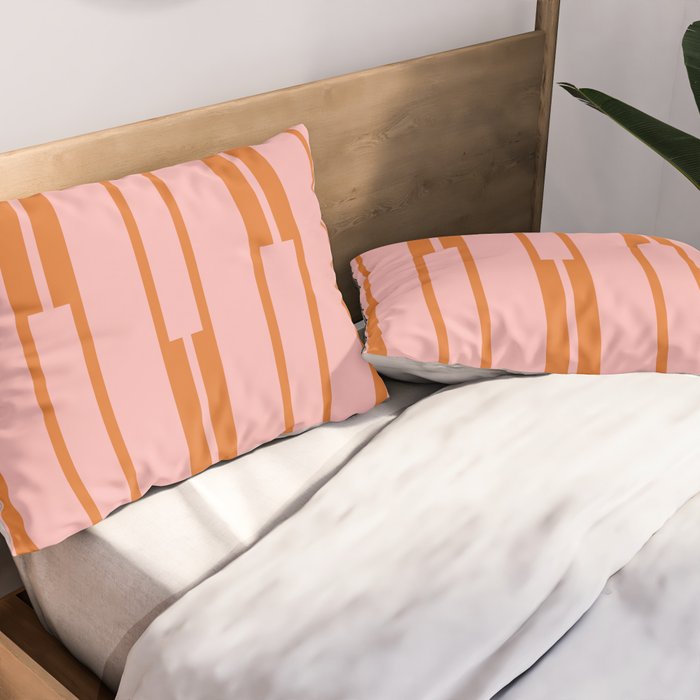 Geo Chain Pink and Orange Geometric Block Stripes Vertical Pattern Pillow Sham Gallery Image 2