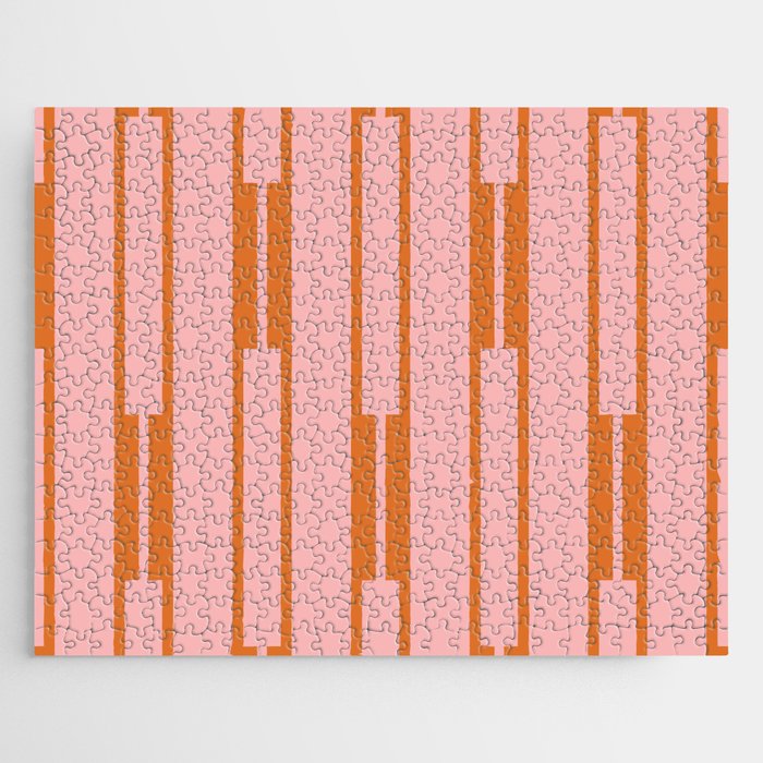 Geo Chain Pink and Orange Geometric Block Stripes Vertical Pattern Jigsaw Puzzle