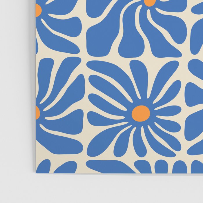 Vintage blue flower art pattern Poster Gallery Image 3