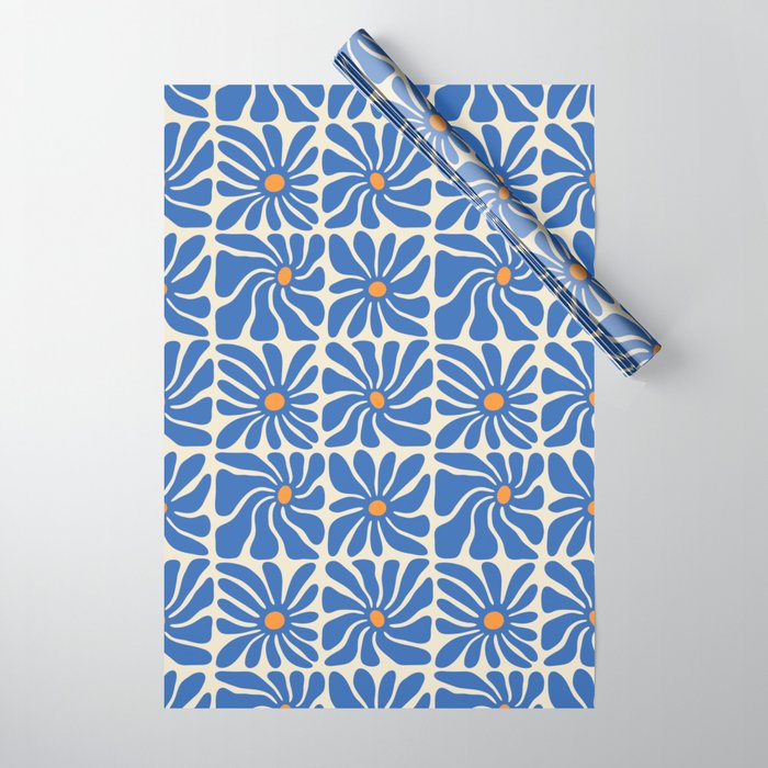 Vintage blue flower art pattern Wrapping Paper Gallery Image 1