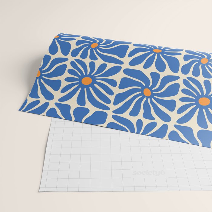 Vintage blue flower art pattern Wrapping Paper Gallery Image 2