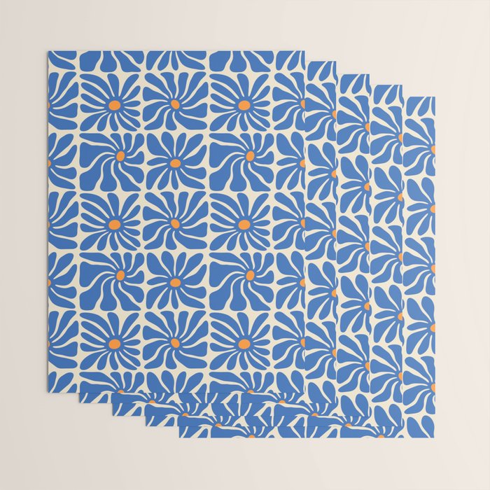 Vintage blue flower art pattern Wrapping Paper Gallery Image 3
