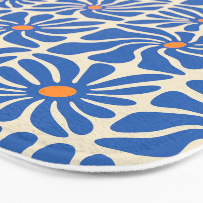 Vintage blue flower art pattern Bath Mat Gallery Image 3