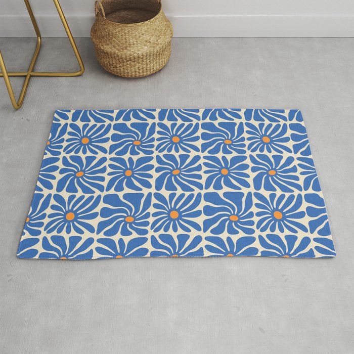 Vintage blue flower art pattern Rug Gallery Image 1