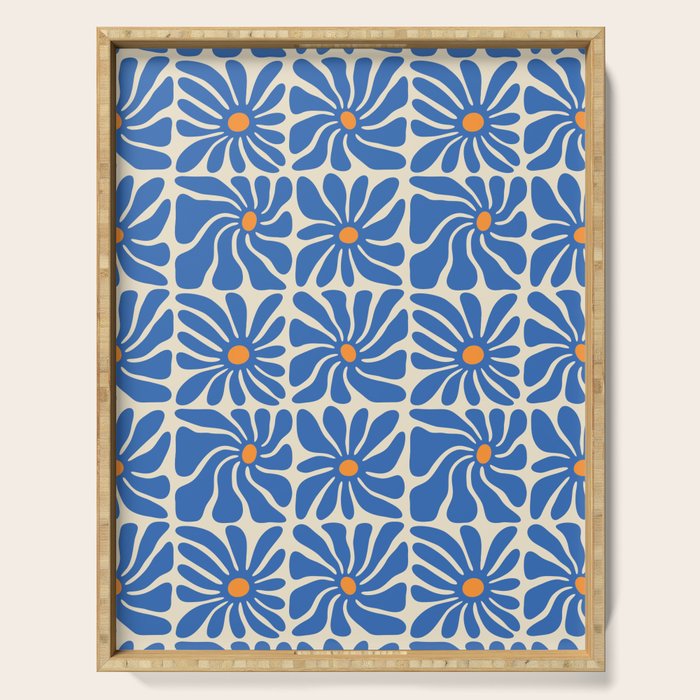 Vintage blue flower art pattern Serving Tray Gallery Image 1