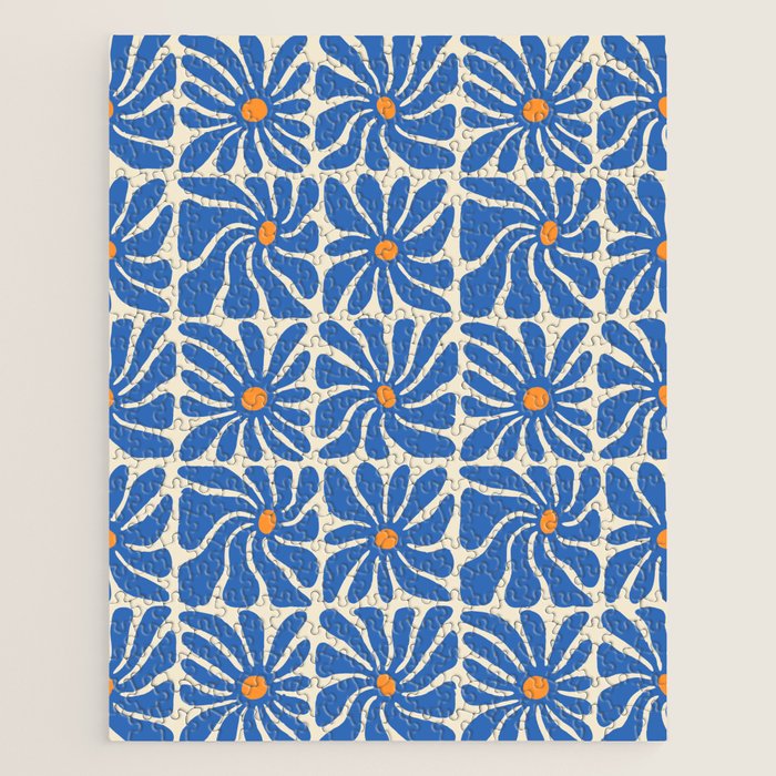Vintage blue flower art pattern Jigsaw Puzzle Gallery Image 1