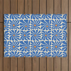 Vintage blue flower art pattern Outdoor Rug Gallery Image 1