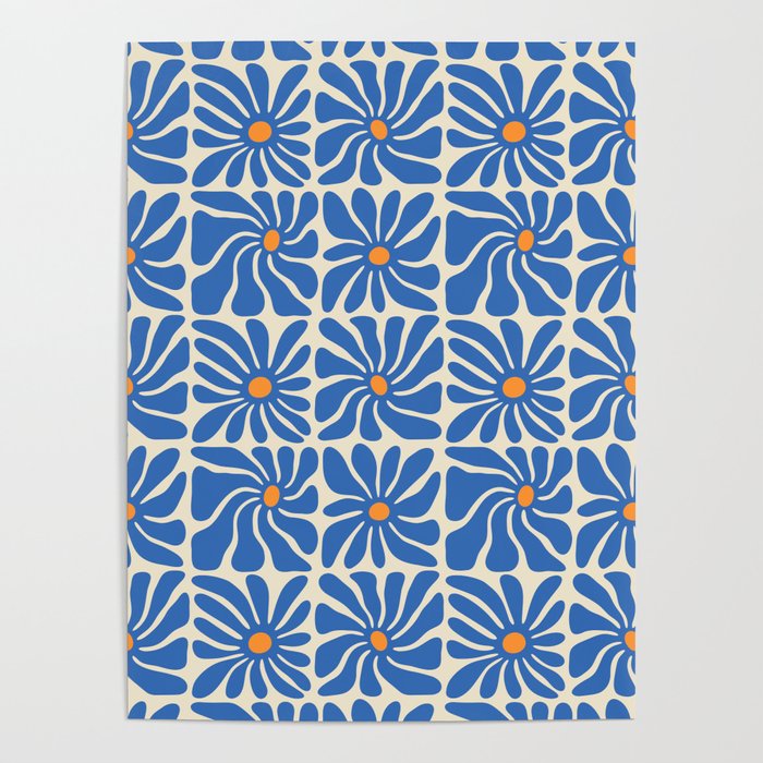 Vintage blue flower art pattern Poster Gallery Image 4